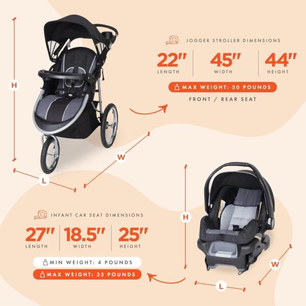 Baby Trend Travel System, Stroller and Car Seat Combo, Pathway 35 Jogger, Grey - Image 6